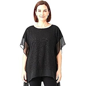 Chico's Easywear Black Spiderweb Textured Burnout Poncho Top Size 2 | Large
